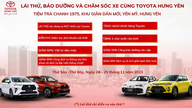SỰ KIỆN LÁI THỬ, BẢO DƯỠNG VÀ CHĂM SÓC XE CÙNG TOYOTA HƯNG YÊN– TẠI YÊN MỸ