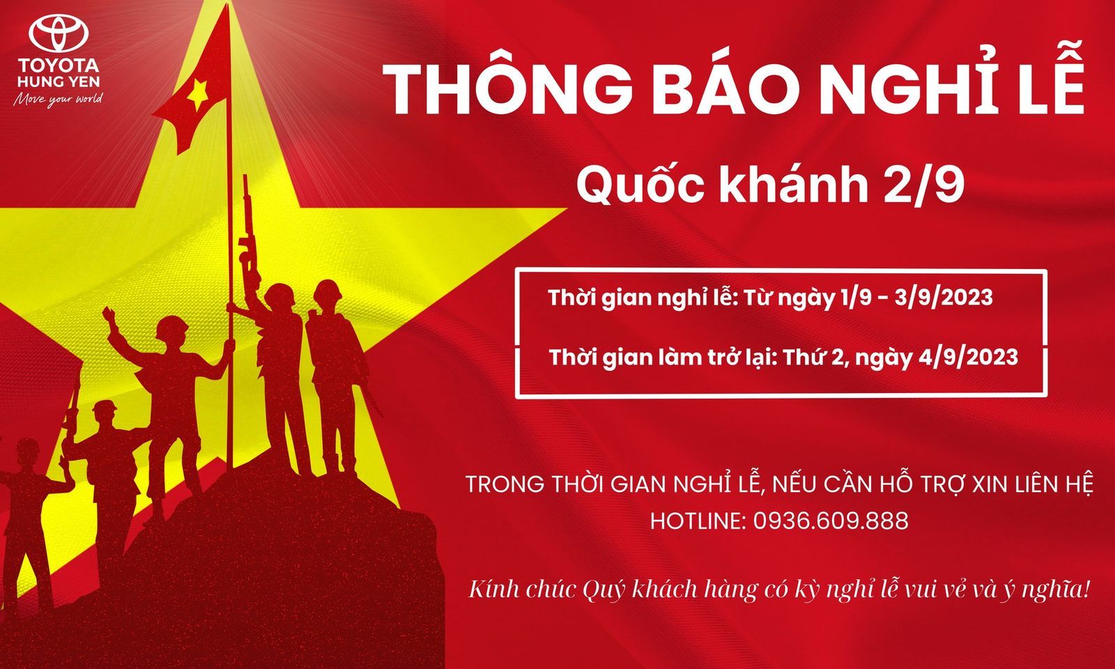 THÔNG BÁO NGHỈ LỄ QUỐC KHÁNH 2/9 NĂM 2023