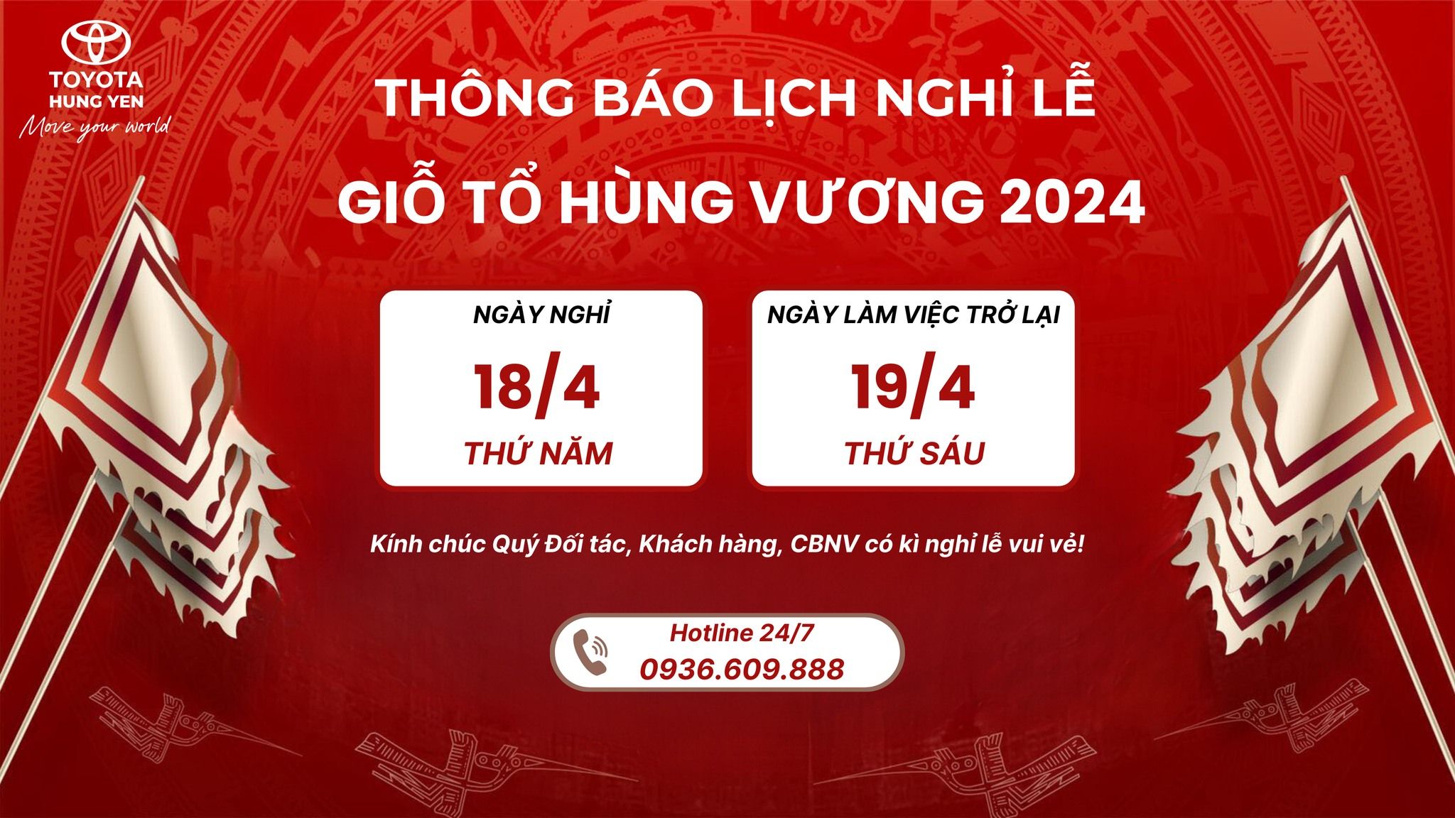 TOYOTA HƯNG YÊN THÔNG BÁO LỊCH NGHỈ LỄ GIỖ TỔ HÙNG VƯƠNG 202