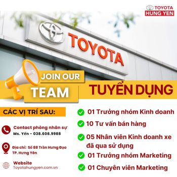 TOYOTA HƯNG YÊN THÔNG BÁO TUYỂN DỤNG